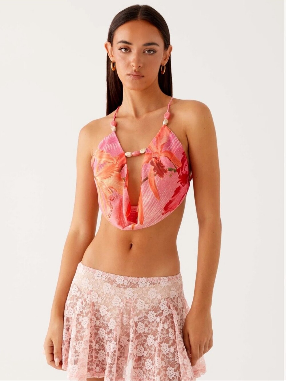 Peppermayo Bobbi Cowl Neck Top Tropical Pink Print Size Medium/6